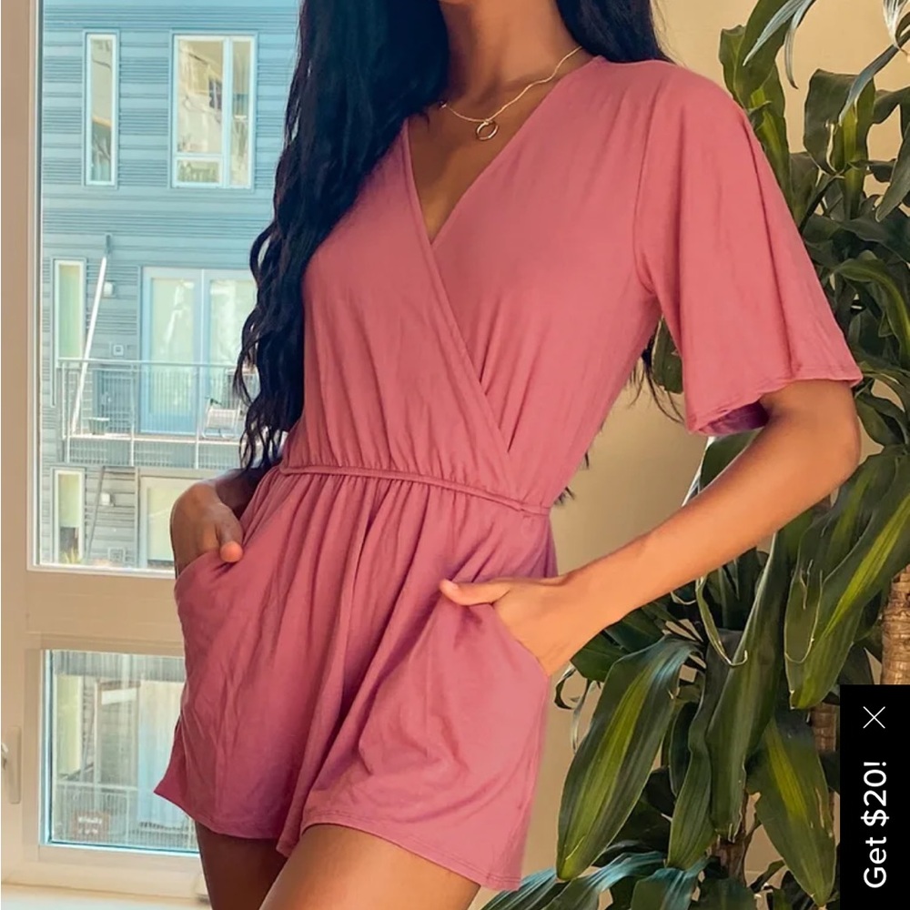 Playtime Rusty Rose Flutter Sleeve Surplice Romper